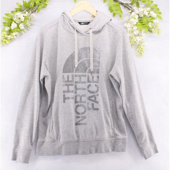 The North Face Tops - The North Face Women's Light Gray Front Big Logo Sweatshirt Hoodie Sz L
